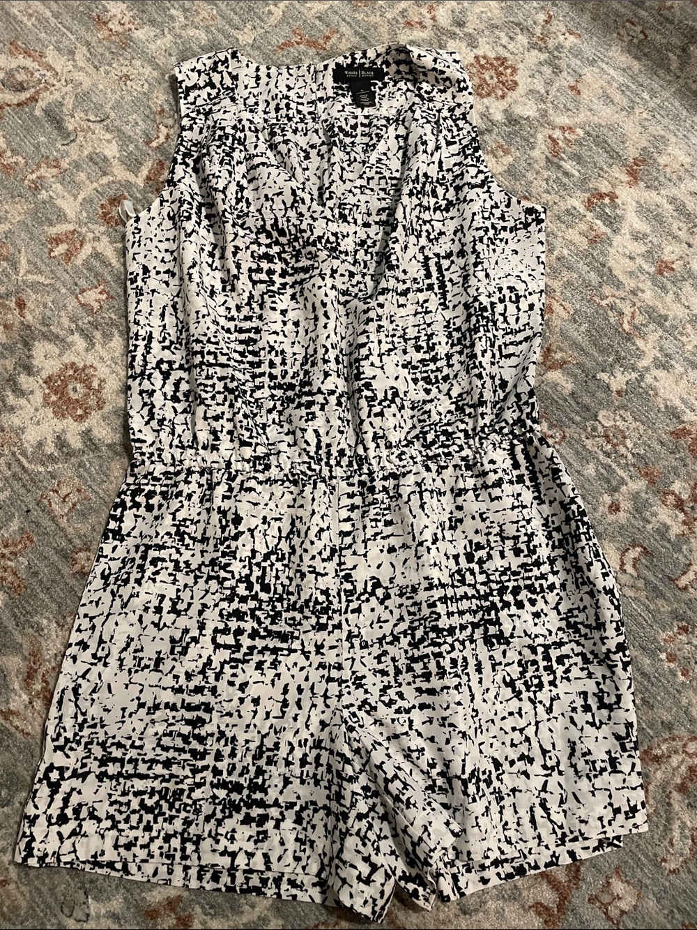 White House Black Market Black and White and Black Abstract Sleeveless Romper